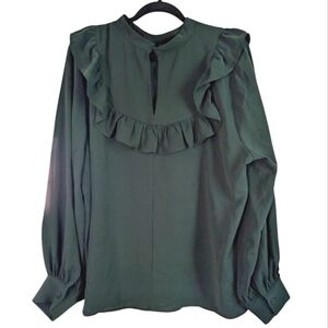 Eloquii Deep Green Ruffle Blouse